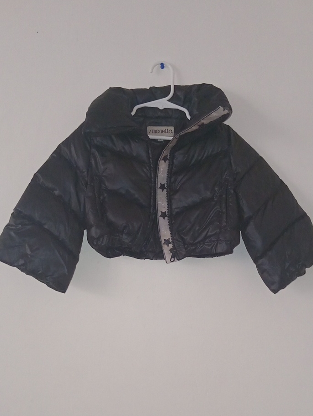 Simonetta Black Cropped Star-Trim Puffer Jacket for Kids